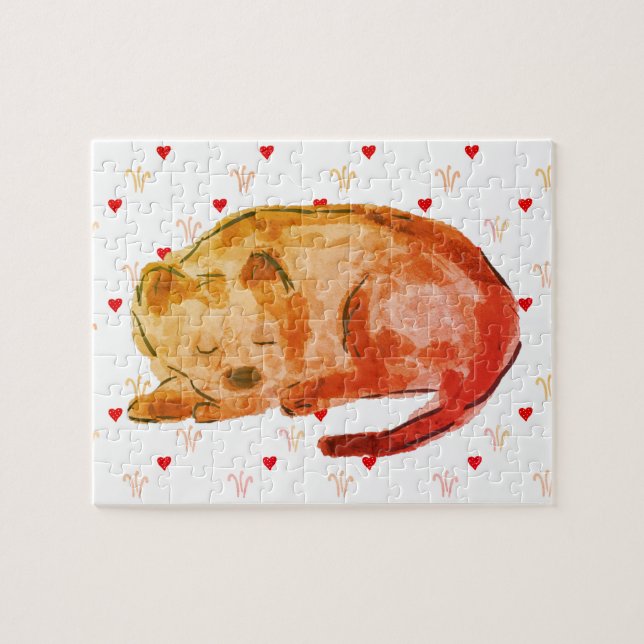 Puzzle Coeurs couchés de chien mignon Aquarelle (Horizontal)