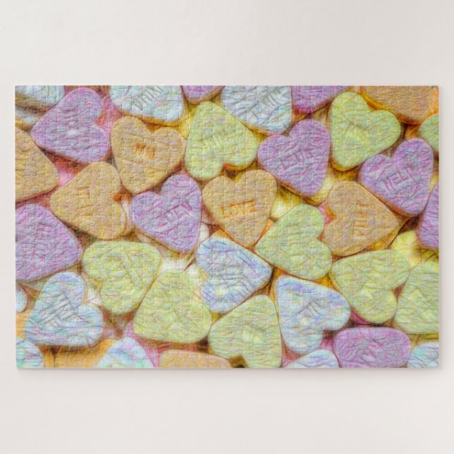 Puzzle Coeurs de bonbons rose Jaune Orange Valentines (Horizontal)