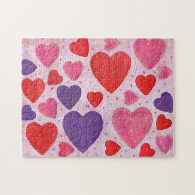 Puzzle Coeurs de la Saint Valentin en violet rose et roug (Horizontal)