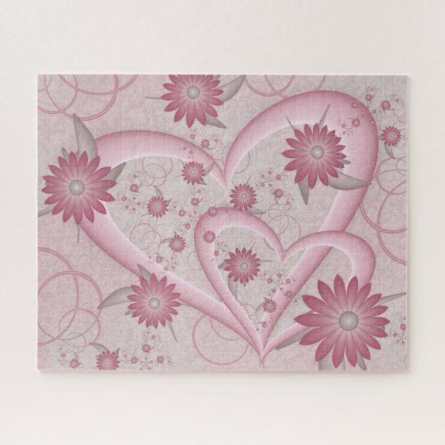 Puzzle Coeurs et fleurs Abstraits roses Aimer l'art fract (Horizontal)