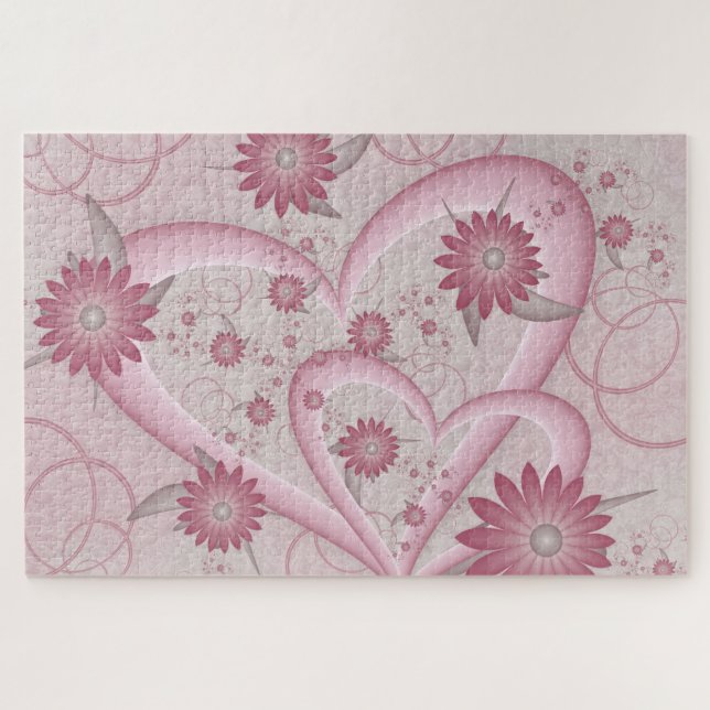 Puzzle Cœurs et fleurs abstraits roses Amour Art fractal (Horizontal)