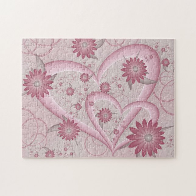 Puzzle Cœurs et fleurs abstraits roses Amour Art fractal (Horizontal)