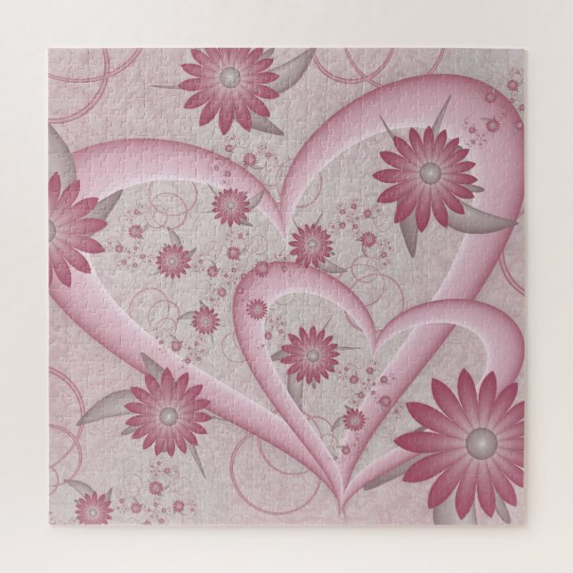 Puzzle Cœurs et fleurs abstraits roses Amour Art fractal (Vertical)