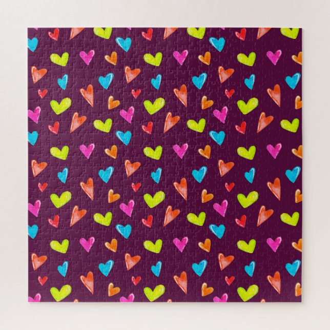 Puzzle Coeurs multicolores : Aquarelle Motif violet. (Vertical)