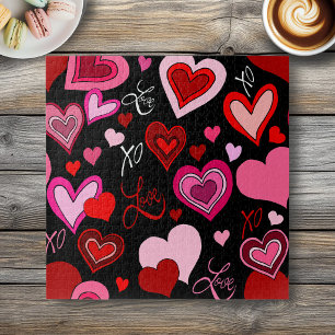 Puzzle Cœurs roses rouges noirs Motif d'amour