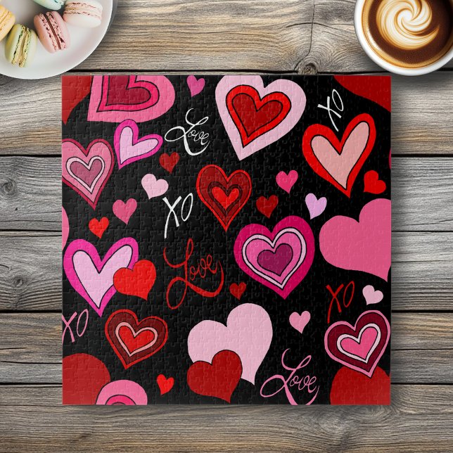 Puzzle Cœurs roses rouges noirs Motif d'amour (Créateur téléchargé)