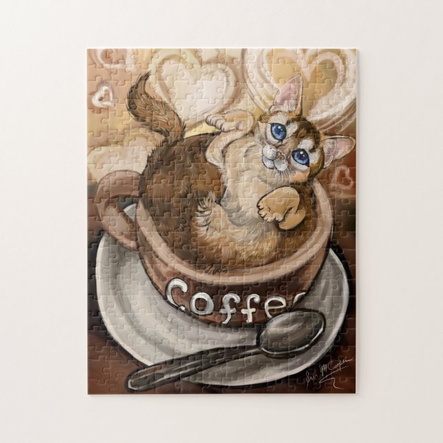 Puzzle Coffee Cat Art (Vertical)