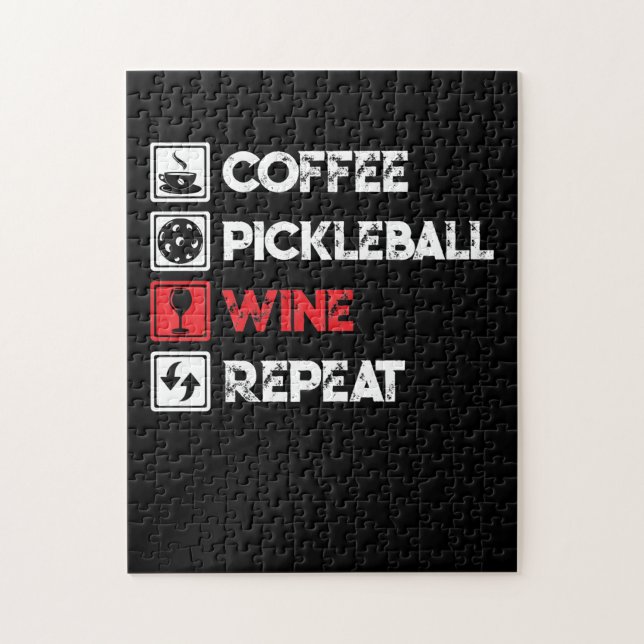 Puzzle Coffee Pickleball Wine Repeat Funny (Vertical)