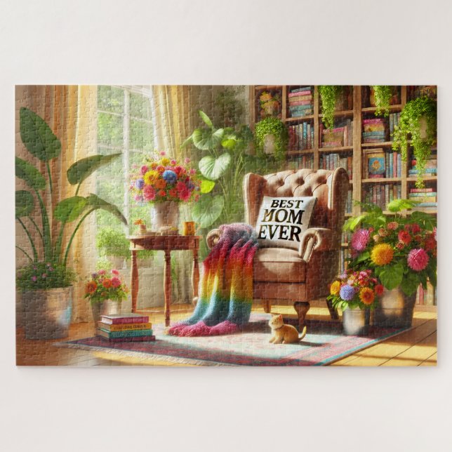 Puzzle Coin de lecture cosy de maman avec cadeau de fête  (Horizontal)
