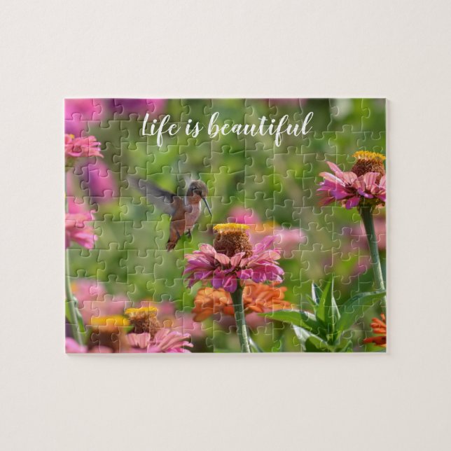 Puzzle Colibri aux fleurs de Zinnia (Horizontal)