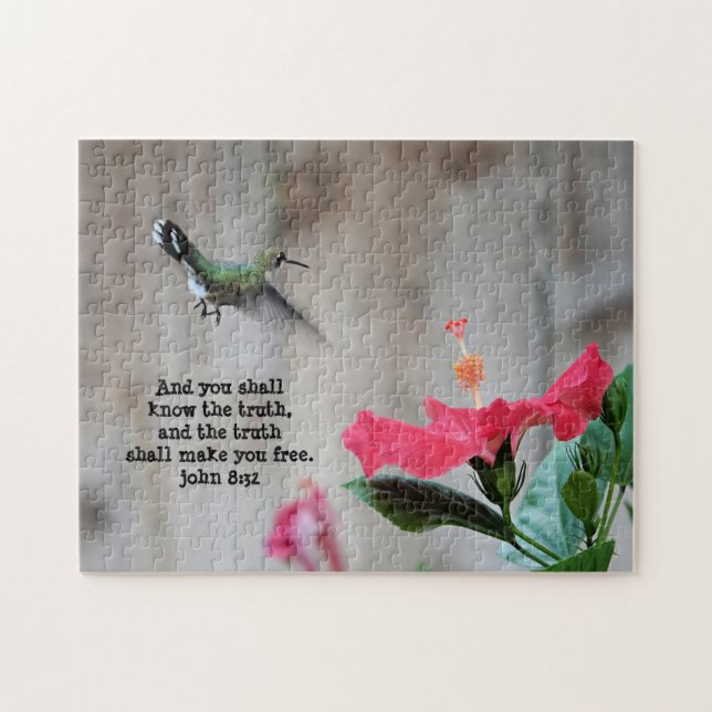 Puzzle Colibri, avec Verse (Jean 8:32) (Horizontal)