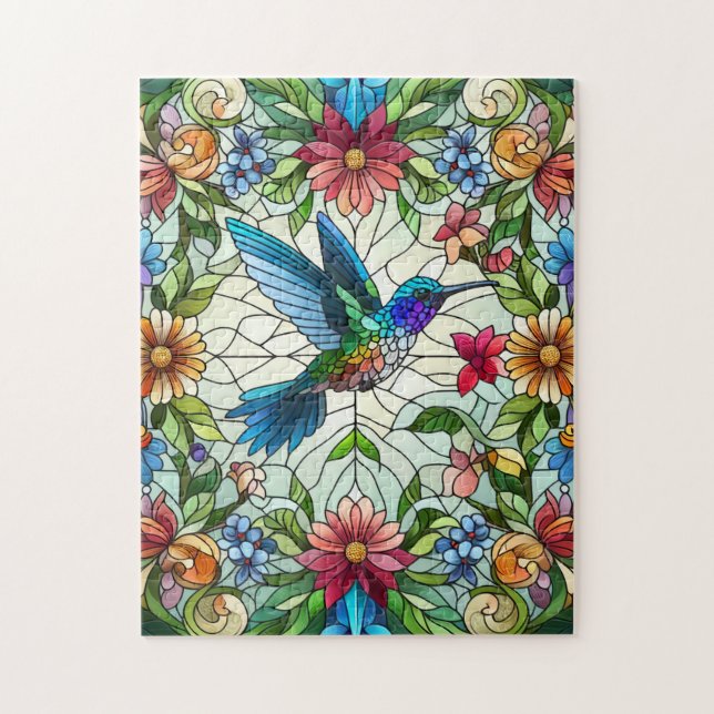 Puzzle Colibri élégant avec effet de vitrail (Vertical)