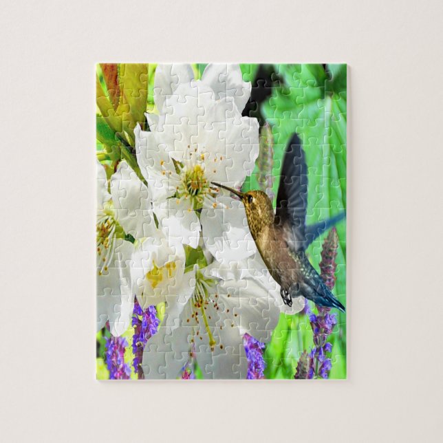 Puzzle Colibri en fleurs de pêche (Vertical)