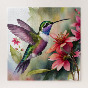 Puzzle Colibri Et Fleurs Aquarelle Art