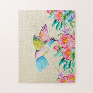 Puzzle Colibri et fleurs d'aquarelle