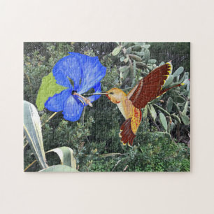 Puzzle Colibri orange et Hibiscus bleu