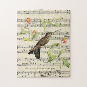Puzzle colibri sur une feuille de musique vintage
