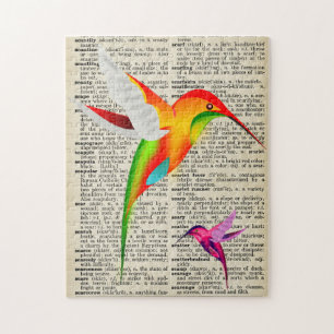Puzzle Colibris colorés sur une page de dictionnaire vint