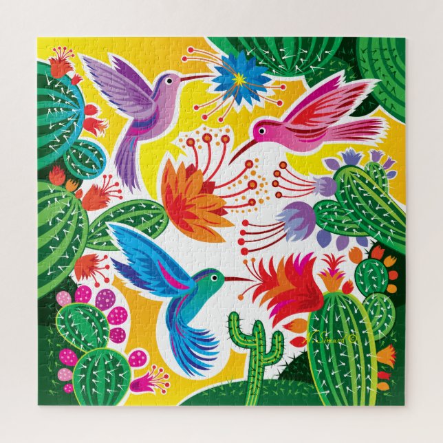 Puzzle Colibris et cactus en fleurs (Vertical)