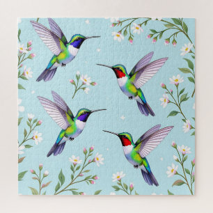 Puzzle Colibris Vibrants et Fleurs de Cerisier Blanches