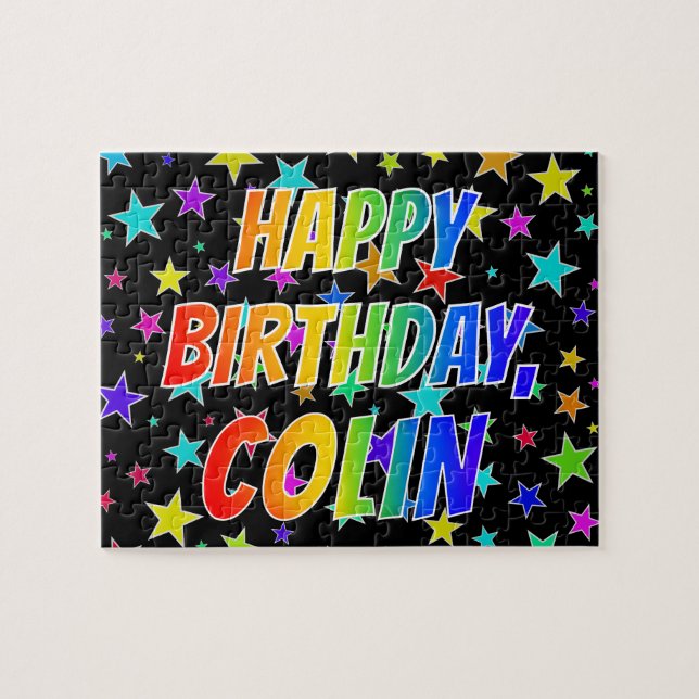 Puzzle "COLIN" Prénom, Amusant "HEUREUX ANNIVERSAIRE" (Horizontal)
