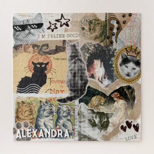Puzzle Collage d'art de chats vintage drôles Cadeau avec