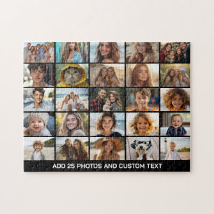 Puzzle Collage de 25 photos - Texte personnalisé - Noir