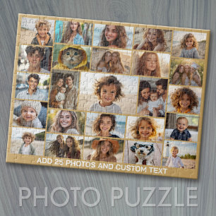 Puzzle Collage de 25 photos - Texte personnalisé - Or Cha