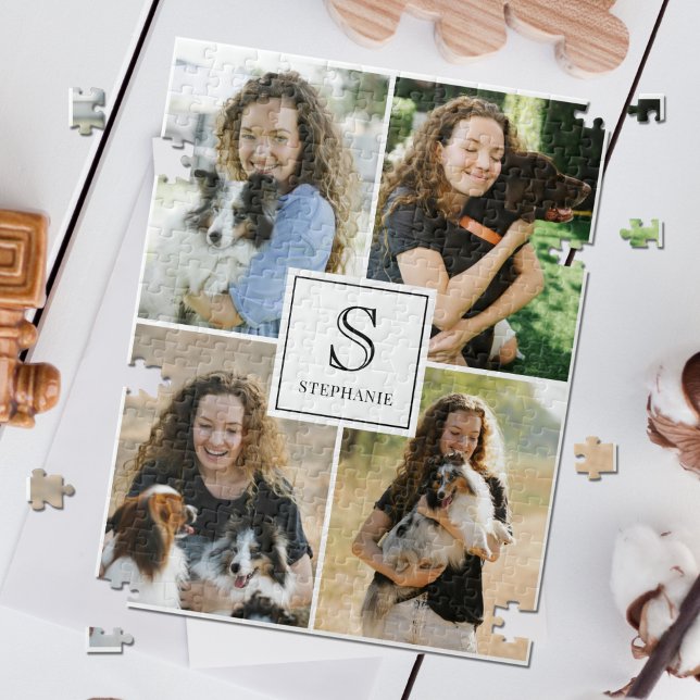 Puzzle Collage de 4 photos personnalisé avec monogramme e (Créateur téléchargé)