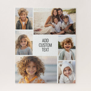 Puzzle collage de 6 photos - fond blanc - texte noir