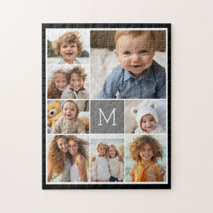 Puzzle Collage de 8 photos noir et gris - monogramme clas