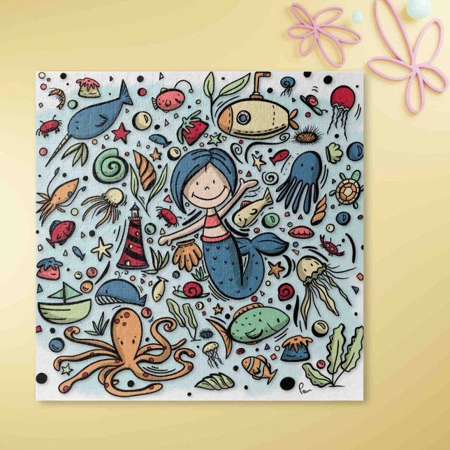 Puzzle Collage de dessin animé de poissons sirènes mignon (Créateur téléchargé)
