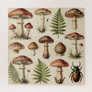 Puzzle Collage de fougères et de champignons botaniques v