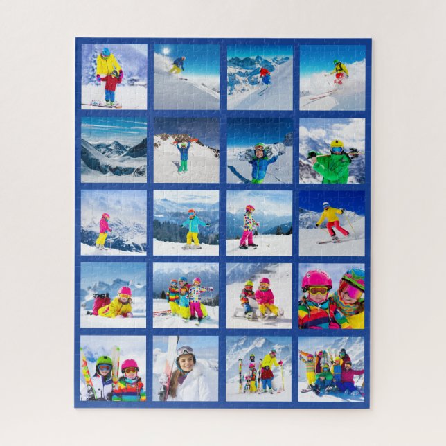 Puzzle Collage de grille de 20 photos bleu foncé (Vertical)