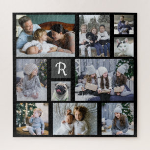 Puzzle Collage de photos de famille Monogrammed Black 10 