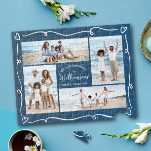 Puzzle Collage de photos de famille Navy avec coeurs dess