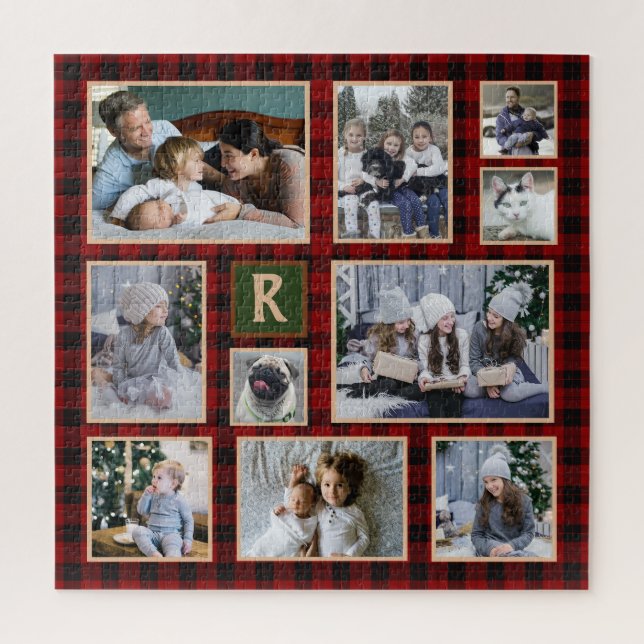 Puzzle Collage de photos de la famille Monogramme Plaid R (Vertical)