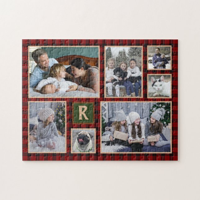 Puzzle Collage de photos de la famille Monogramme Plaid R (Horizontal)