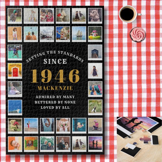 Puzzle Collage de photos de souvenirs de famille pour le  (1946 photo collage jigsaw puzzle. Background red and white check tablecloth.)