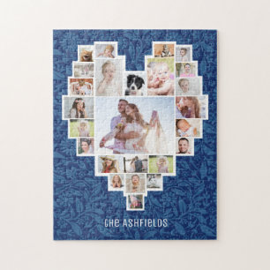 Puzzle Collage de photos familiales Coeur Bleu Flore 25 N