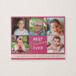 Puzzle Collage de photos familiales Meilleure grand-mère<br><div class="desc">Donnez à votre grand-mère ce puzzle familial amusant pour toute occasion... anniversaire,  Noël ou jour de grand-parent. Personnalisez ceci avec 5 photos de ses petits-enfants. "Best Grandma Ever" apparaît dans une combinaison de texte clair et de script pour la typographie moderne. Le puzzle propose arrière - plan rose framboise.</div>