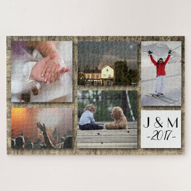 Puzzle Collage de photos personnalisé avec nom (Horizontal)
