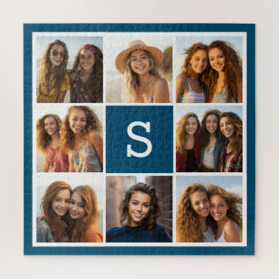 Puzzle Collage de photos personnalisé monogramme bleu mar