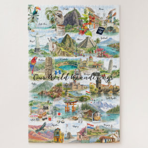Puzzle Collage de voyage à l'aquarelle Wanderlust