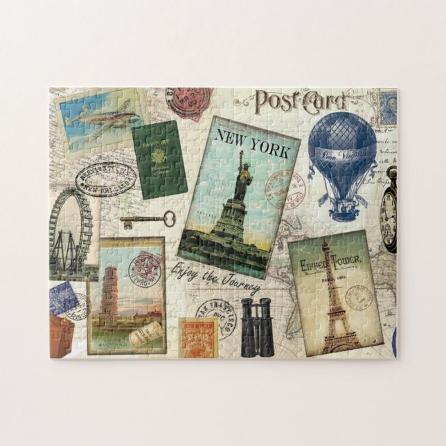 Puzzle collage de voyage vintage moderne (Horizontal)