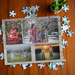 Puzzle Collage familial 4 photos sur bois rustique