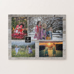 Puzzle Collage familial 4 photos sur monogramme de bois r