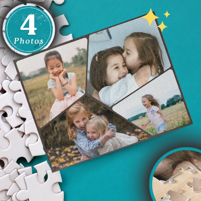 Puzzle Collage personnalisé de 4 photos | Cadeau p (Personalized 4-Photo Collage Puzzle | Custom Minimalist Jigsaw for Family Fun & Heartfelt Gifts 🧩)