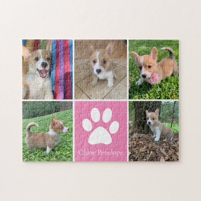 Puzzle Collage photo de chien personnalisé Pretty Pink Pe (Horizontal)