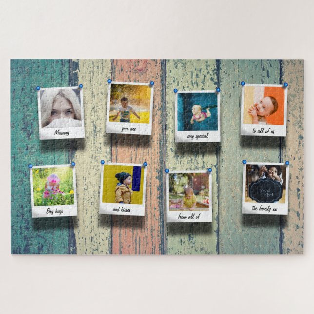 Puzzle Collage photo de famille personnalisée Bois rustiq (Horizontal)
